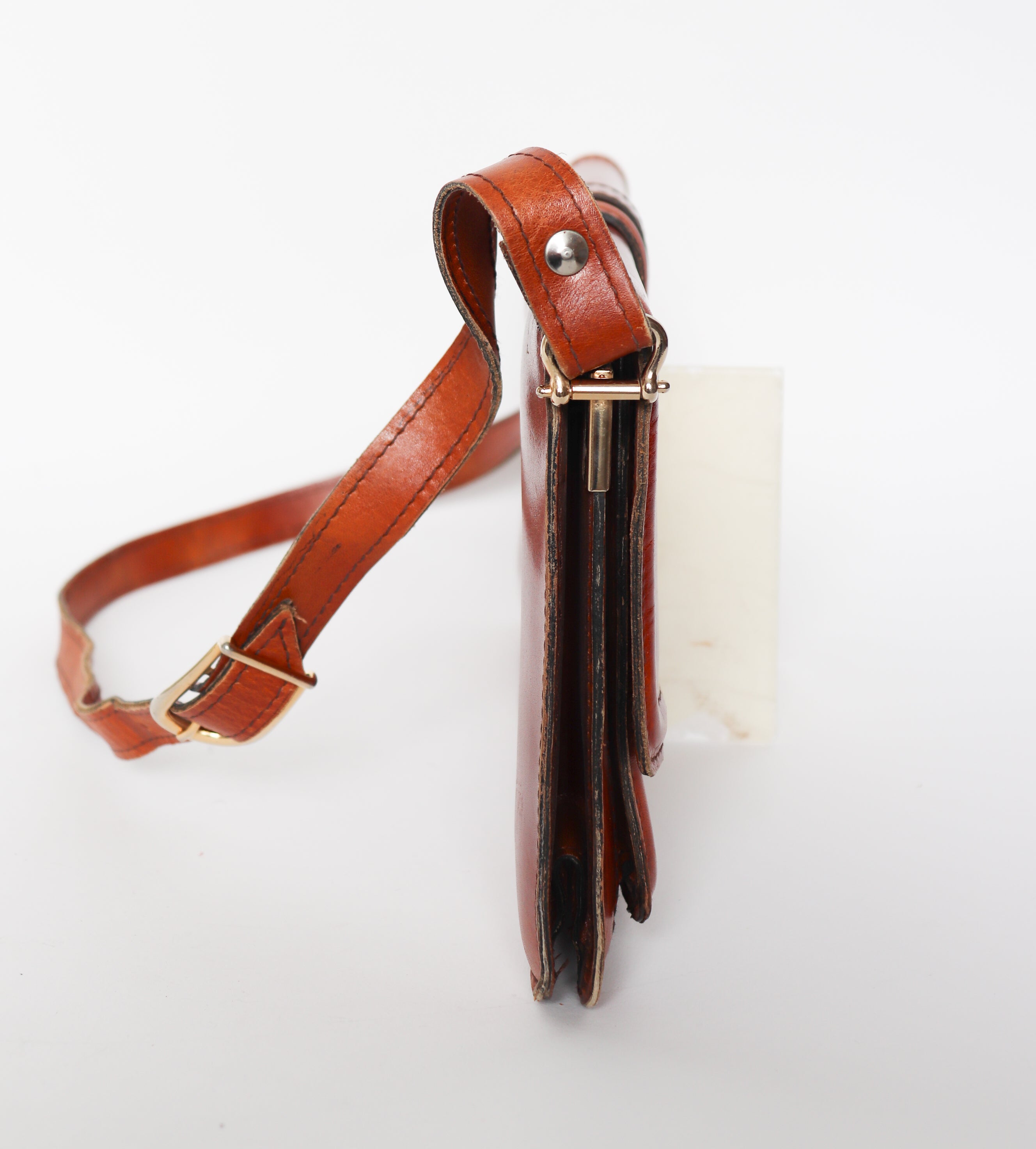 Vintage Satchel Bag / Shoulder Bag - 1970s - Tan Brown Leather - Medium