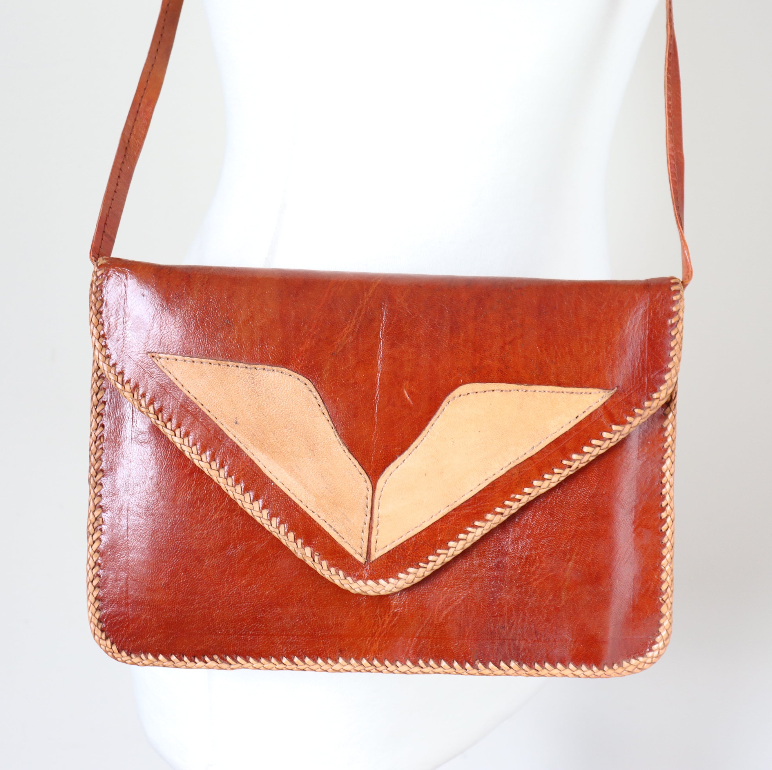 Crossbody Bag / Envelope Clutch - African Leather  - Tan Brown - Small  - Unused