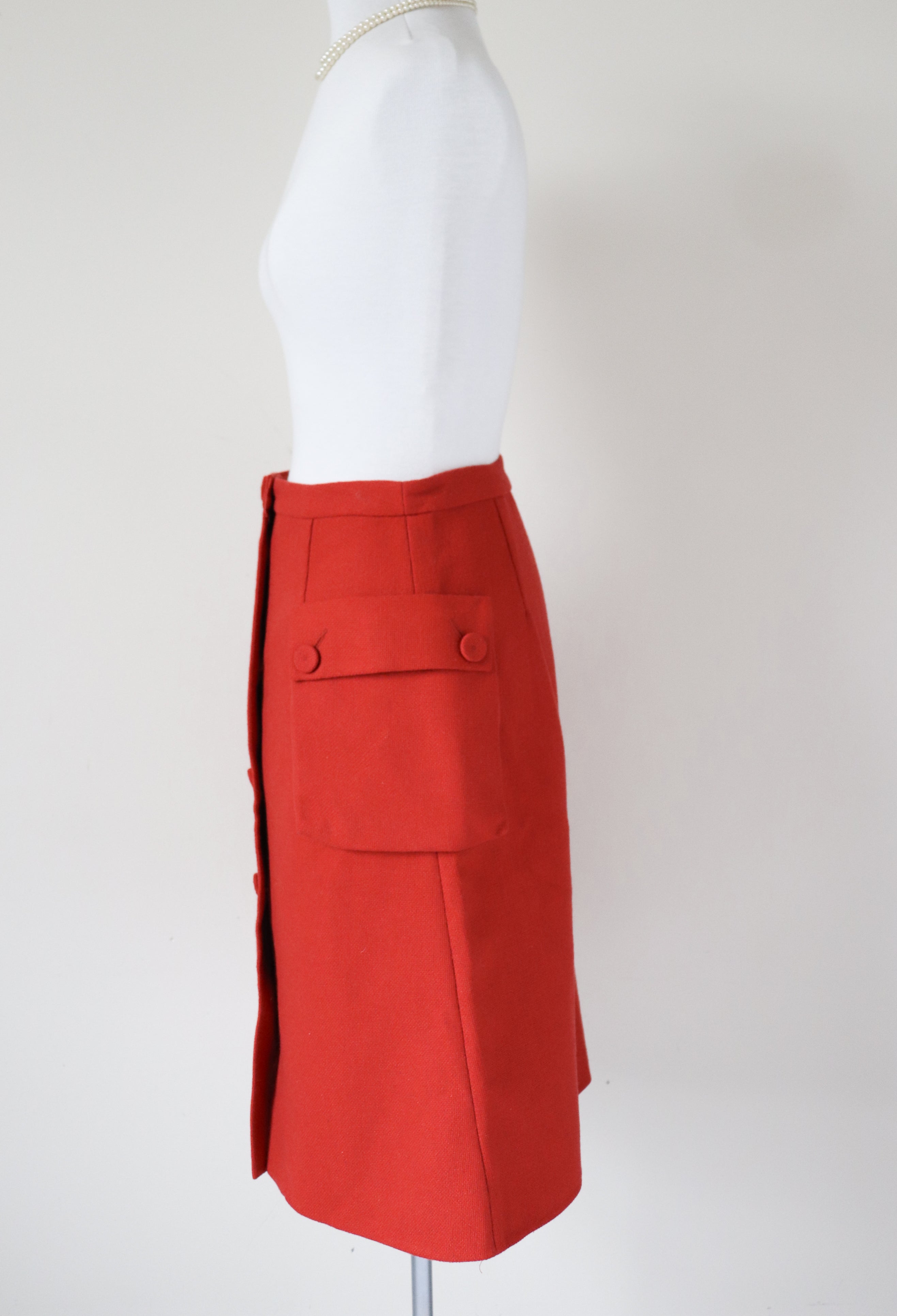 Tweed Skirt - Orange Wool Blend - Cargo Style- Fit XS /  UK 8