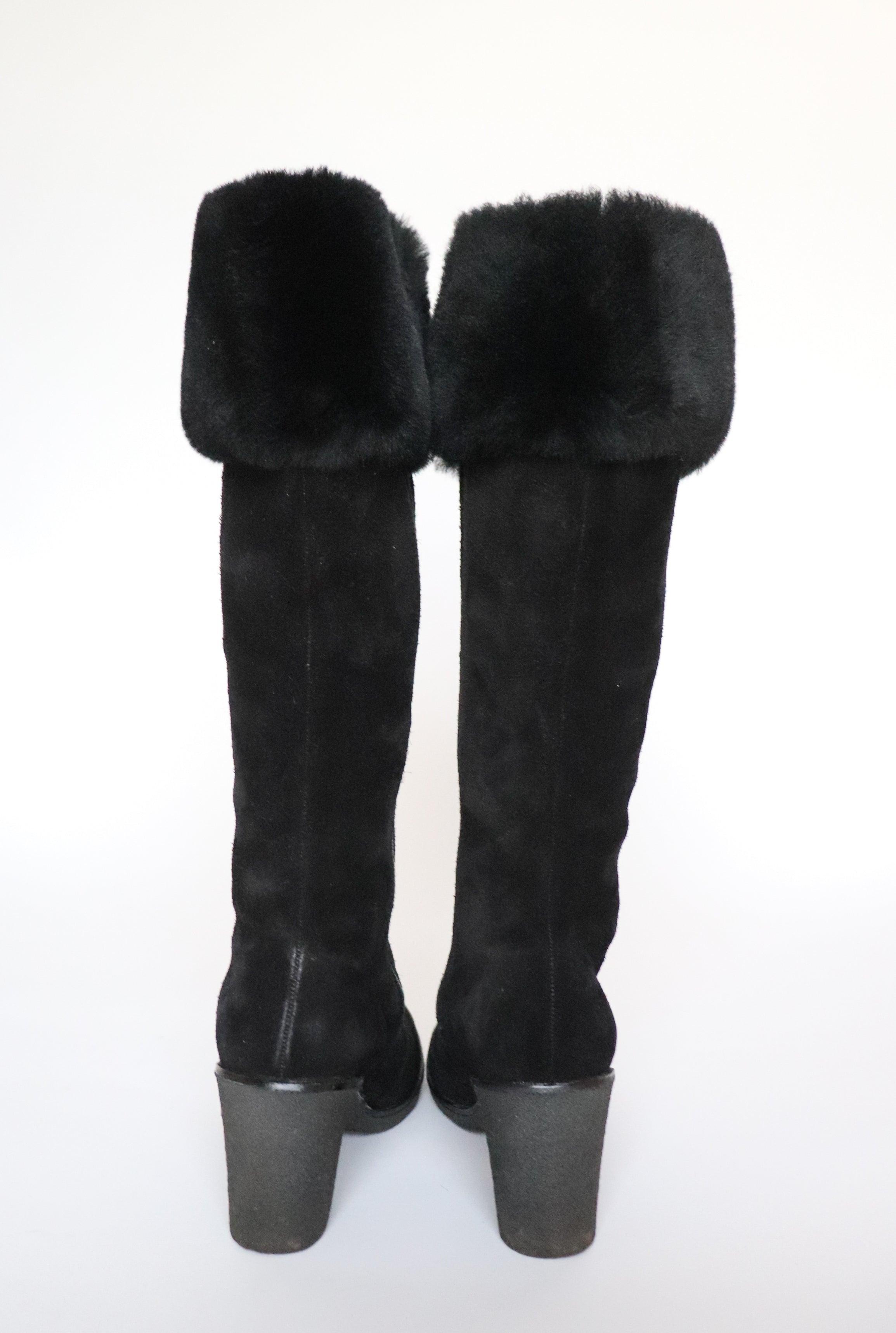 Morlands Black Suede / Sheepskin Long Boots - Rubber Heel - Fit 39 / UK 6