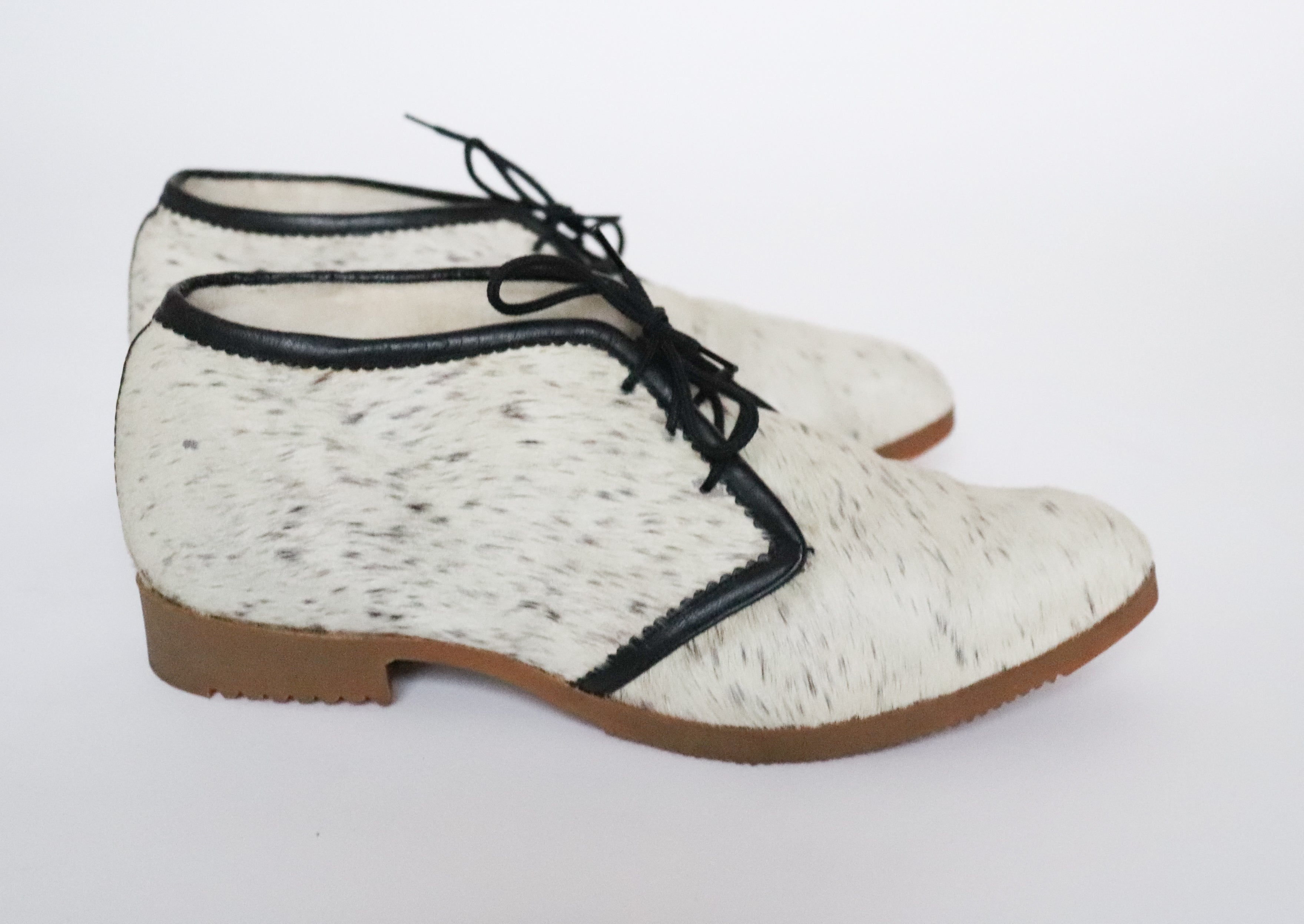 Vintage Lace-Up Shoes -  Bovine Fur / Leather - 1960s Miss Rayne - 39.5 / UK 6.5