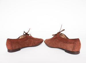 Vintage 1960s Flat Lace-Up Shoes - Brown Suede - Deva - 37 / UK 4