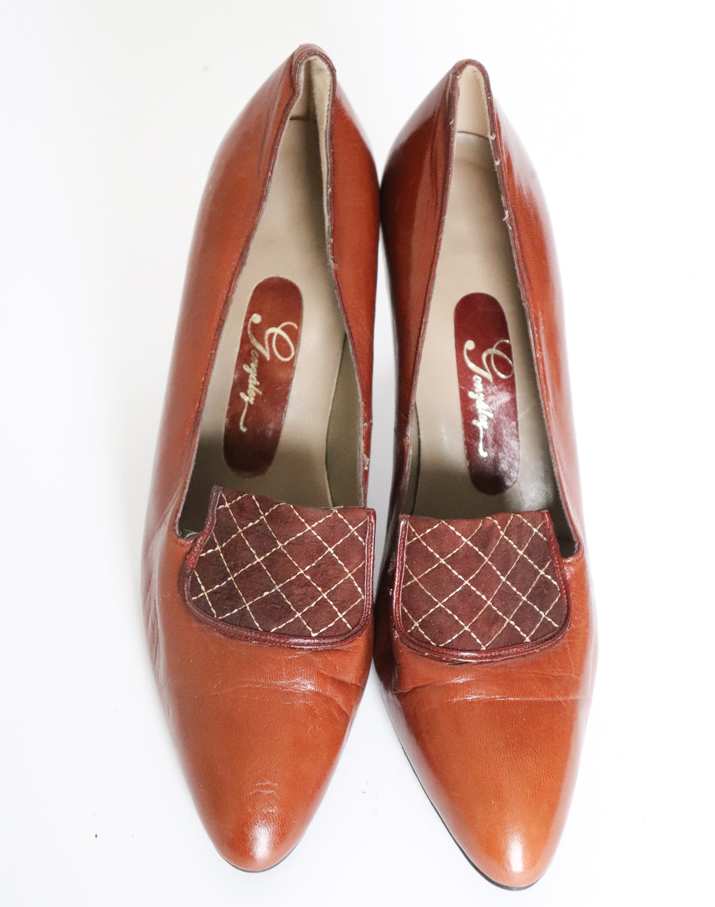 Vintage 1980s Court Shoes  - Brown Leather - Gonzalez - UK 4.5 / 5