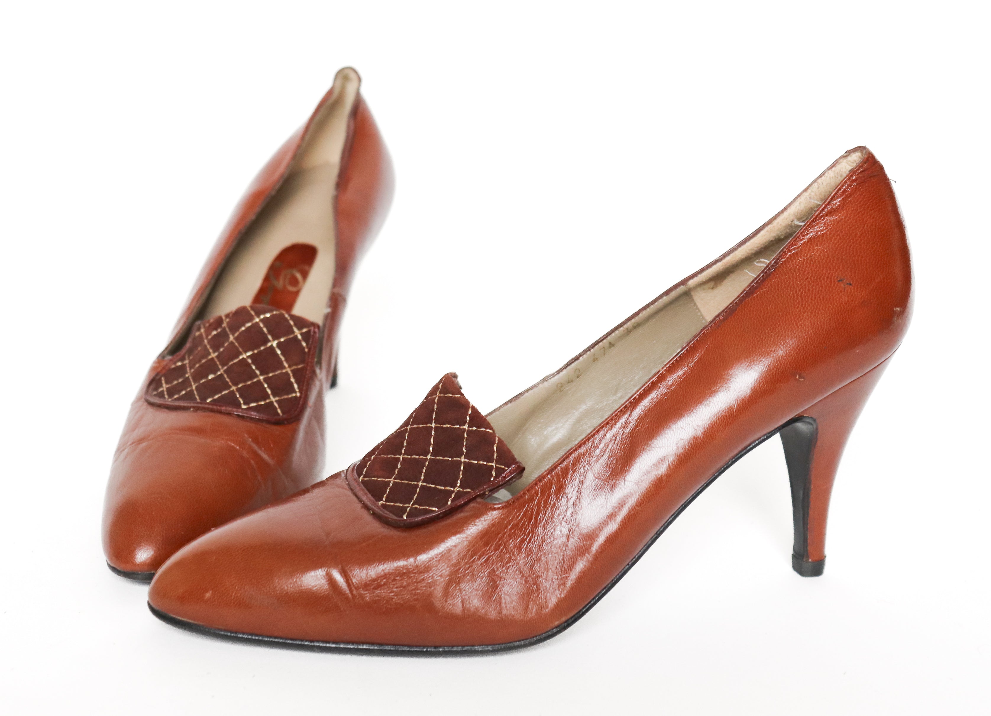 Vintage 1980s Court Shoes  - Brown Leather - Gonzalez - UK 4.5 / 5