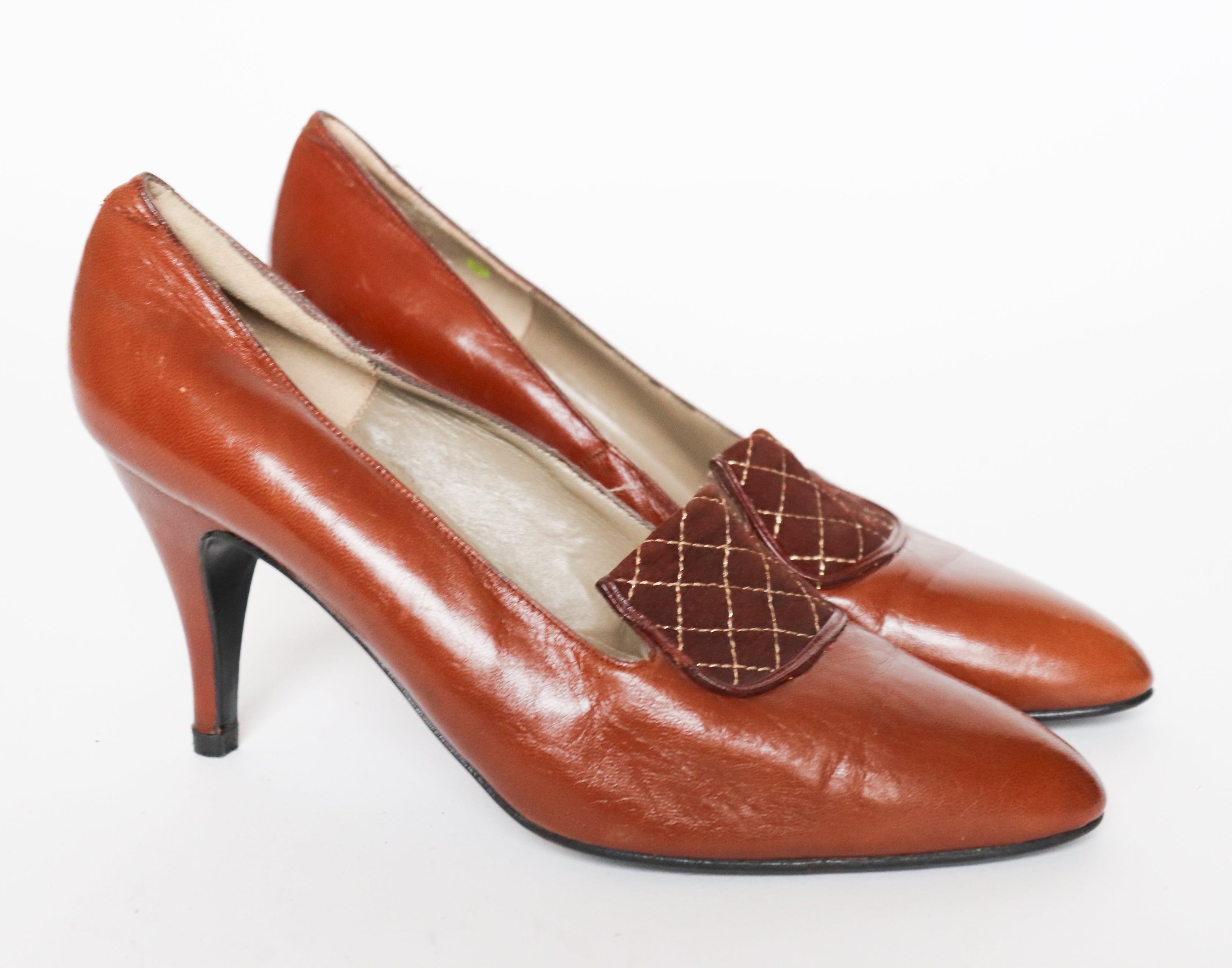 Vintage 1980s Court Shoes  - Brown Leather - Gonzalez - UK 4.5 / 5