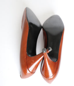 Vintage 1980s Court Shoes  - Brown Leather - Gonzalez - UK 4.5 / 5