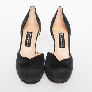 Black Suede 1980s High Heels / 1940s Style - Tuscan’s - Fit Narrow UK 5.5/6