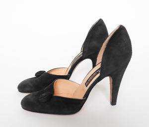 Black Suede 1980s High Heels / 1940s Style - Tuscan’s - Fit Narrow UK 5.5/6