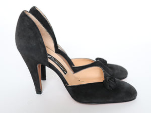 Black Suede 1980s High Heels / 1940s Style - Tuscan’s - Fit Narrow UK 5.5/6