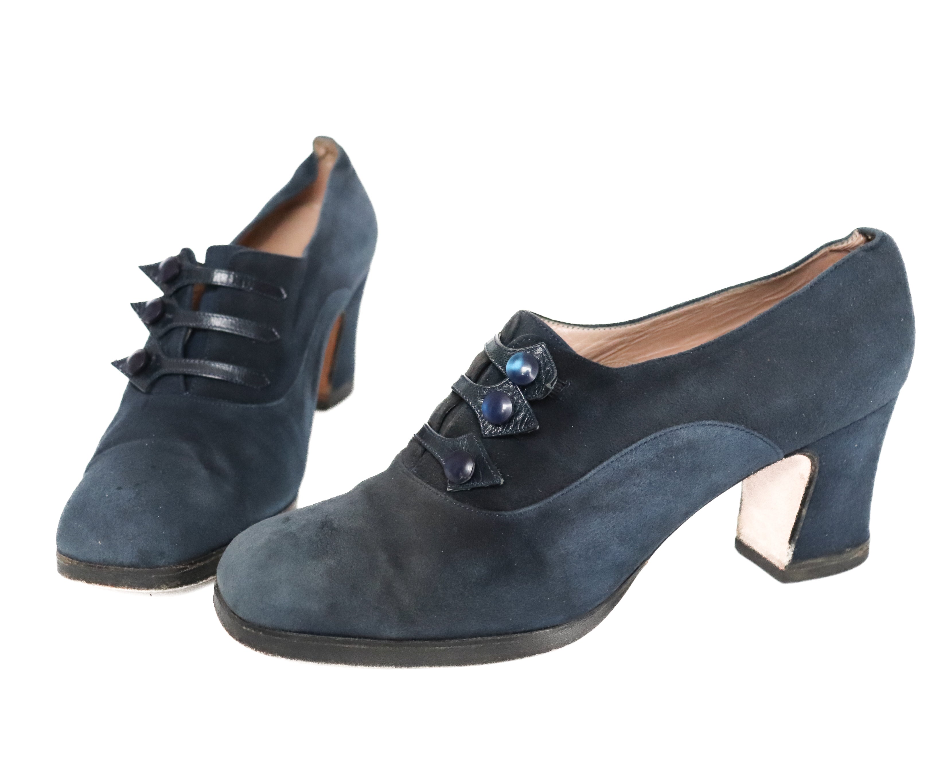 1960s Vintage Shoes - 1940s style- Blue Suede Leather - Fit 36 / UK 3 Narrow