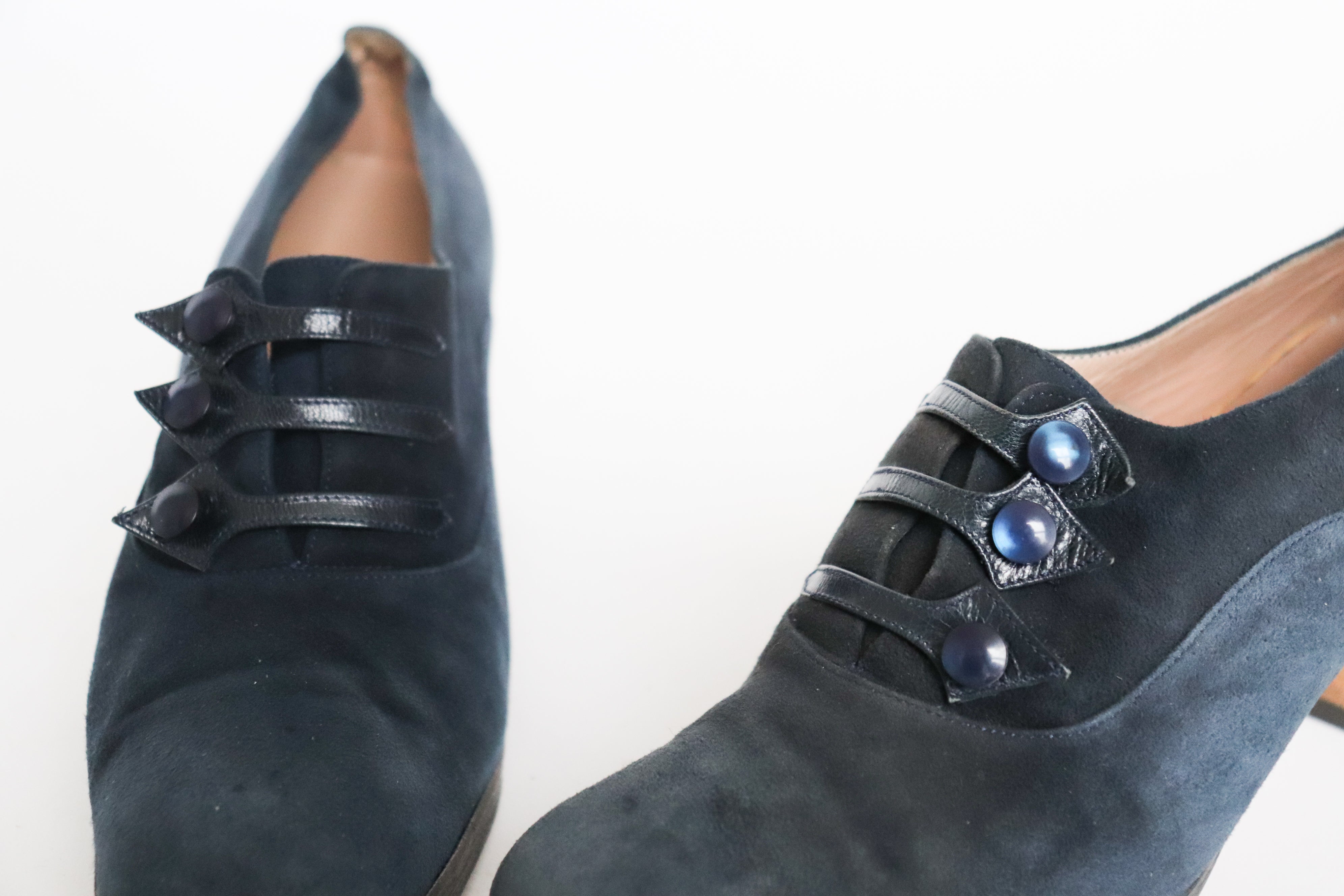 1960s Vintage Shoes - 1940s style- Blue Suede Leather - Fit 36 / UK 3 Narrow