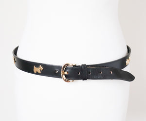 Motif Leather Vintage Belt - Terrier Dogs  / Scottie - Black-Blue - Small