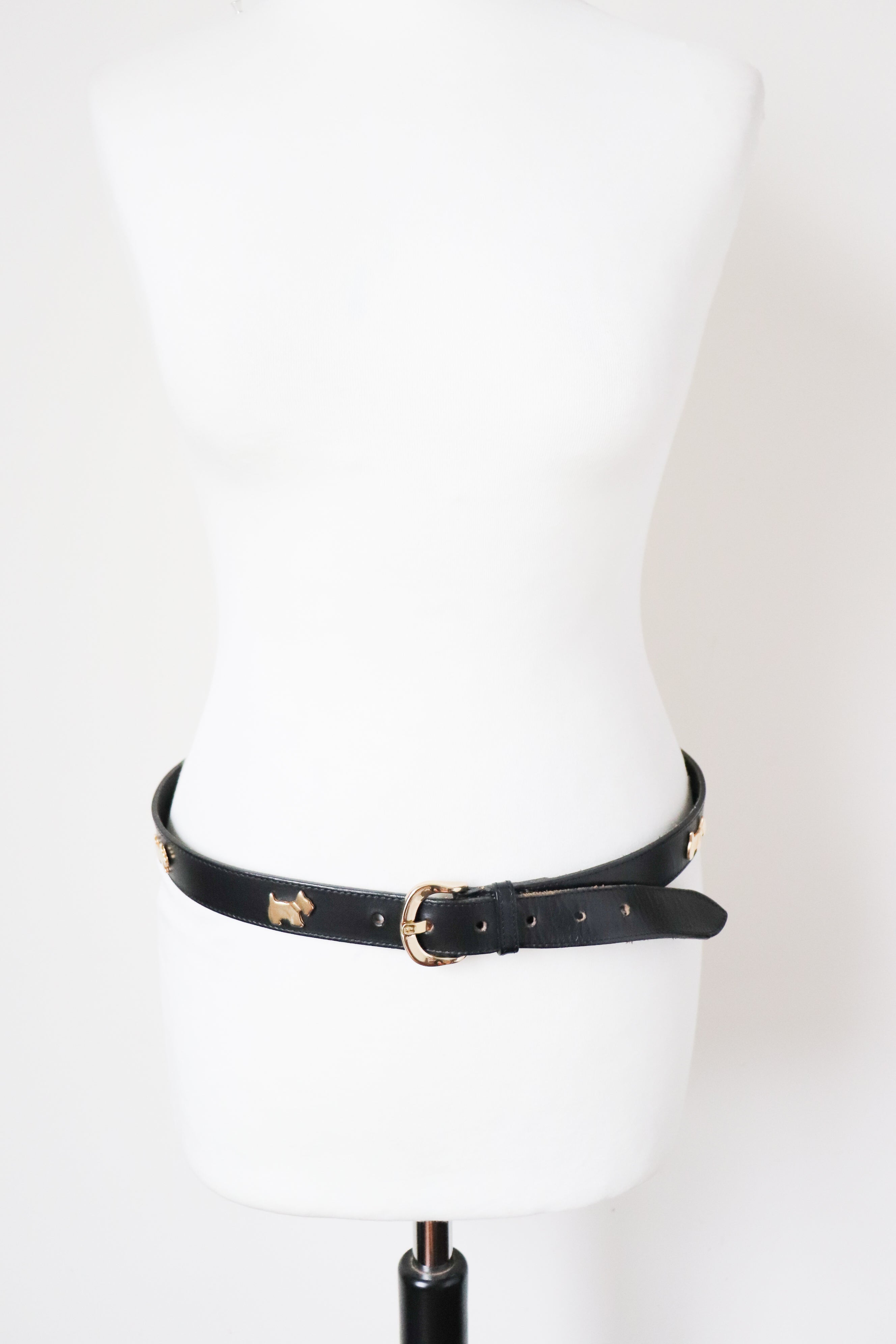 Motif Leather Vintage Belt - Terrier Dogs  / Scottie - Black-Blue - Small