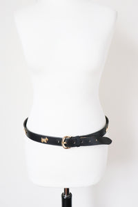 Motif Leather Vintage Belt - Terrier Dogs  / Scottie - Black-Blue - Small