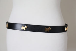 Motif Leather Vintage Belt - Terrier Dogs  / Scottie - Black-Blue - Small