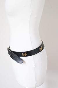 Motif Leather Vintage Belt - Terrier Dogs  / Scottie - Black-Blue - Small