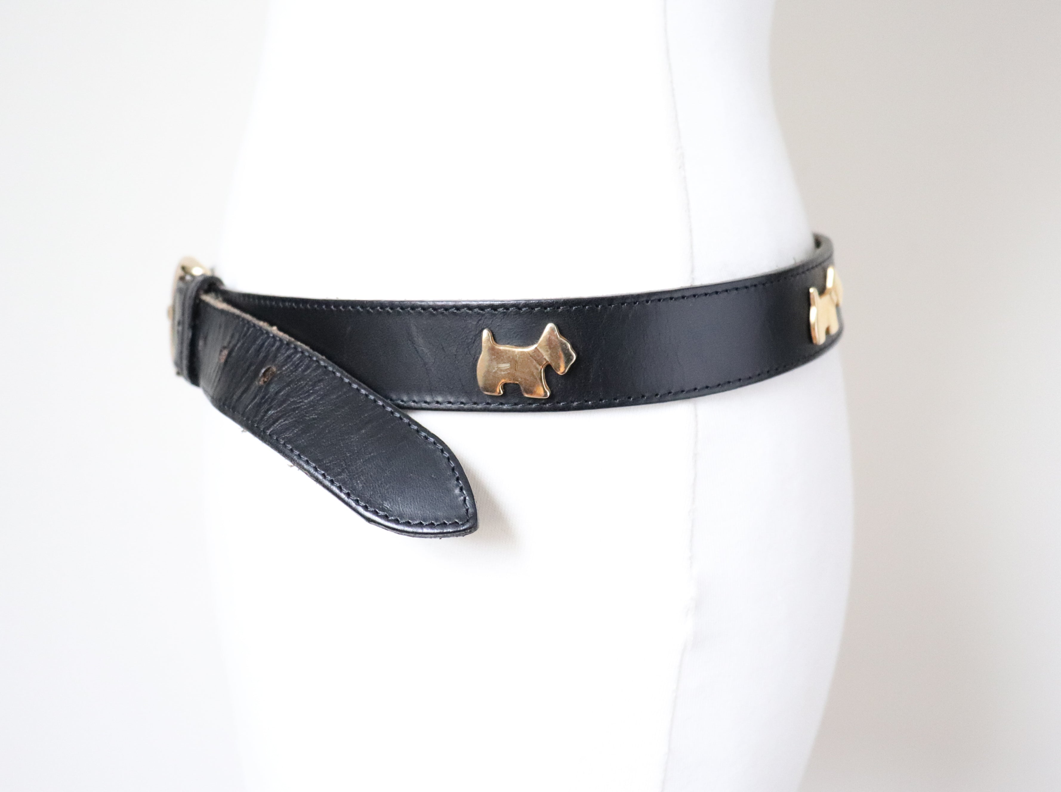 Motif Leather Vintage Belt - Terrier Dogs  / Scottie - Black-Blue - Small