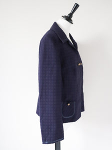 Blue Bouclé Wool Checked Jacket - Vintage - Rose Bertin - M / UK 12