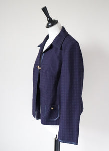 Blue Bouclé Wool Checked Jacket - Vintage - Rose Bertin - M / UK 12