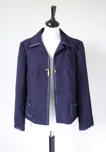 Blue Bouclé Wool Checked Jacket - Vintage - Rose Bertin - M / UK 12