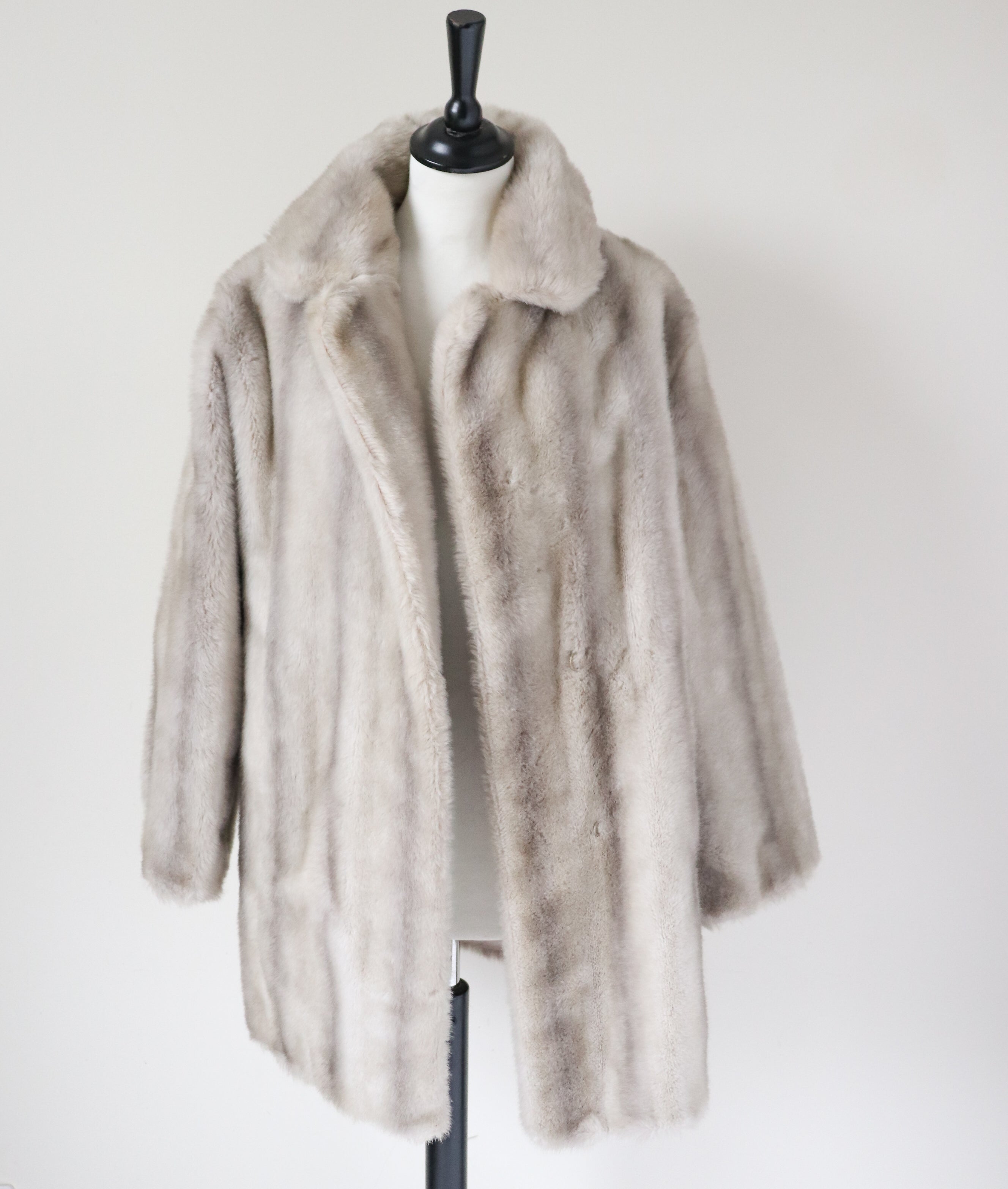 Vintage 1970s Faux Fur Coat - Tissavel France -  Pale Silver Mink -  M / UK 12