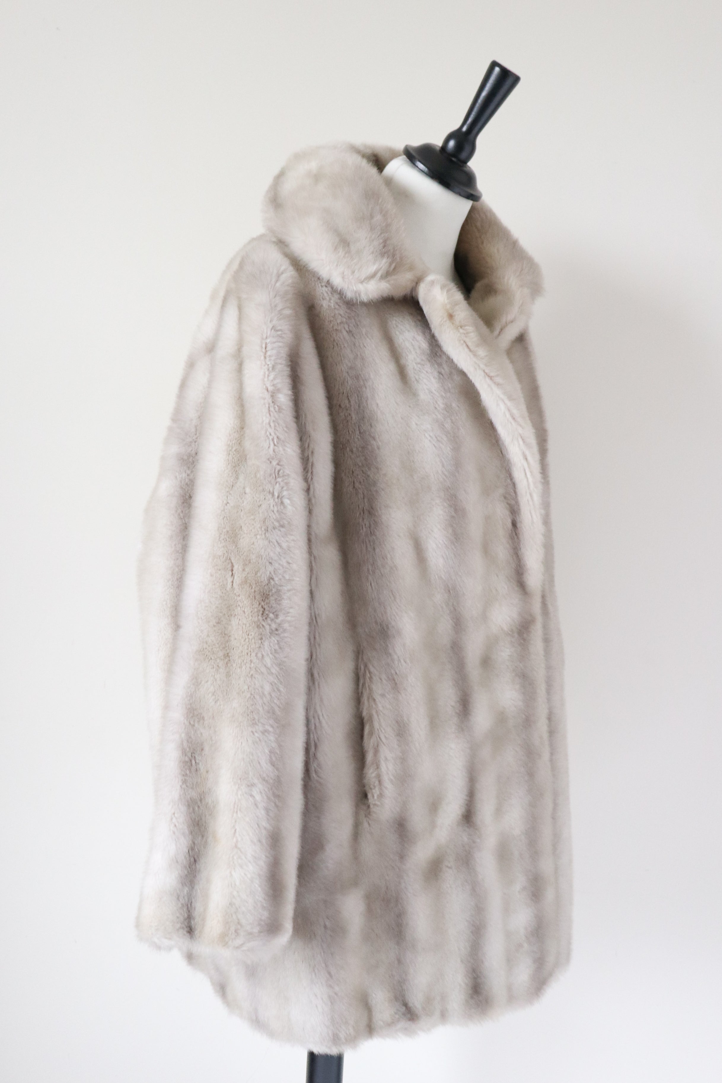 Vintage 1970s Faux Fur Coat - Tissavel France -  Pale Silver Mink -  M / UK 12