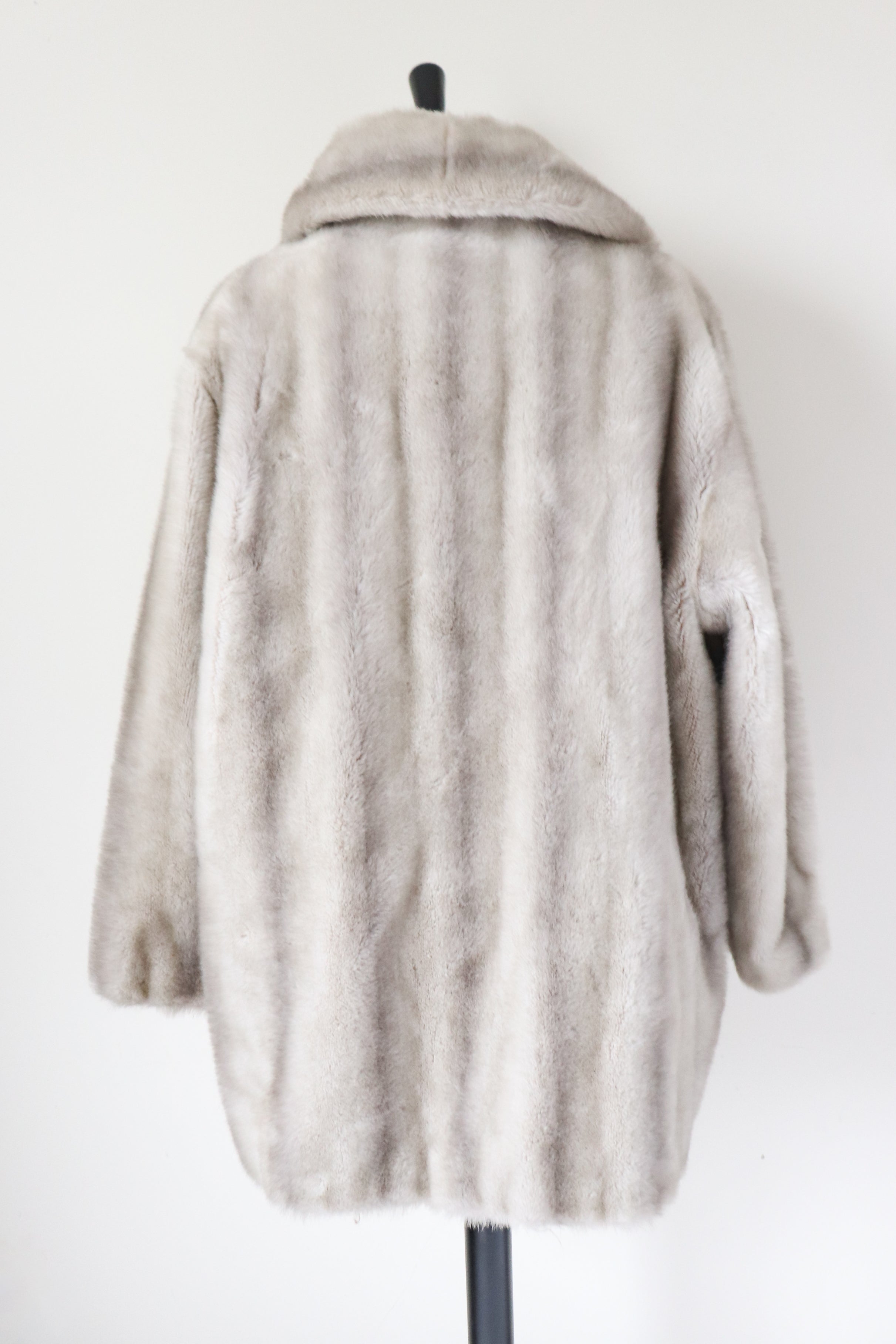 Vintage 1970s Faux Fur Coat - Tissavel France -  Pale Silver Mink -  M / UK 12