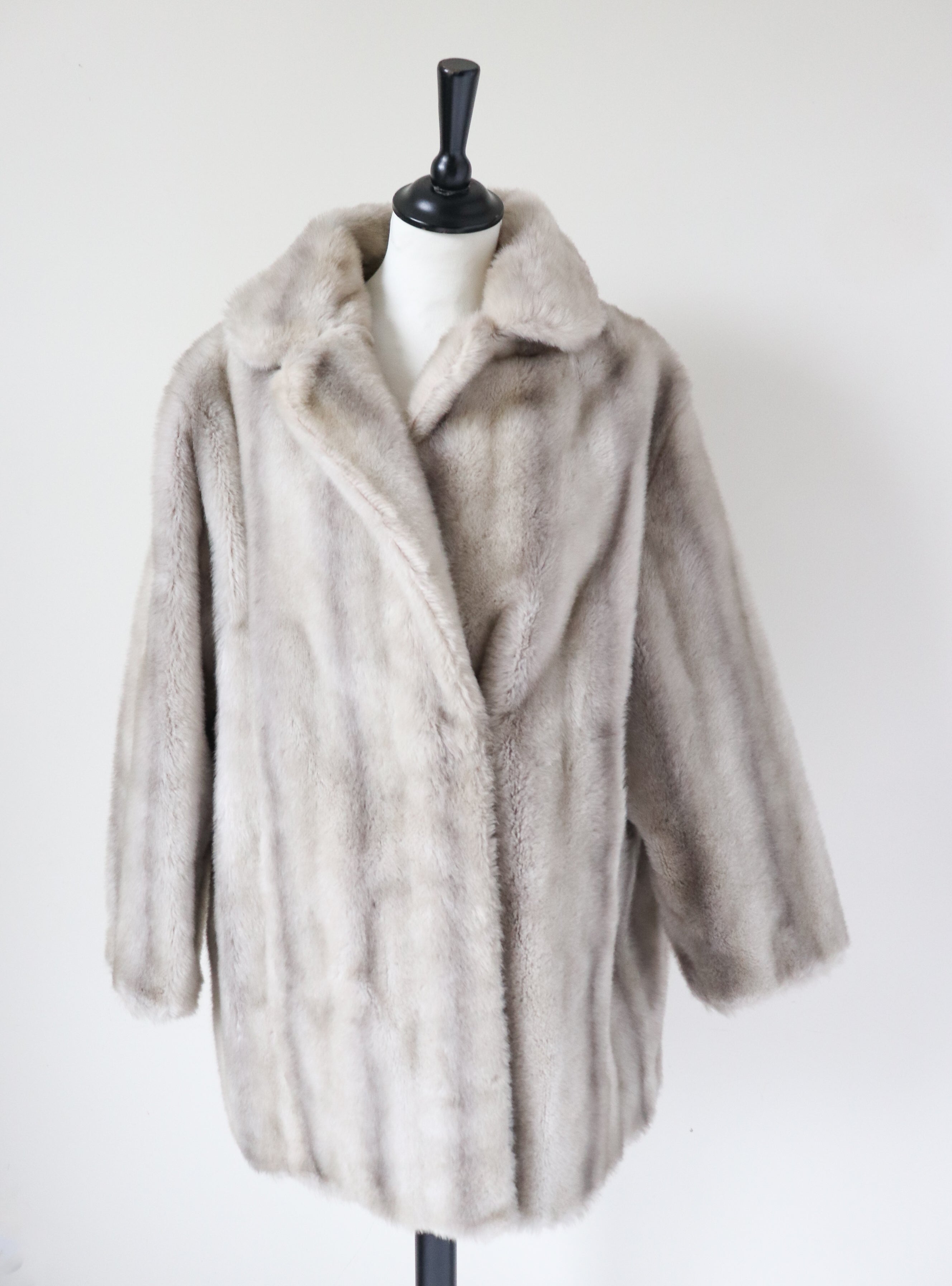 Vintage 1970s Faux Fur Coat - Tissavel France -  Pale Silver Mink -  M / UK 12