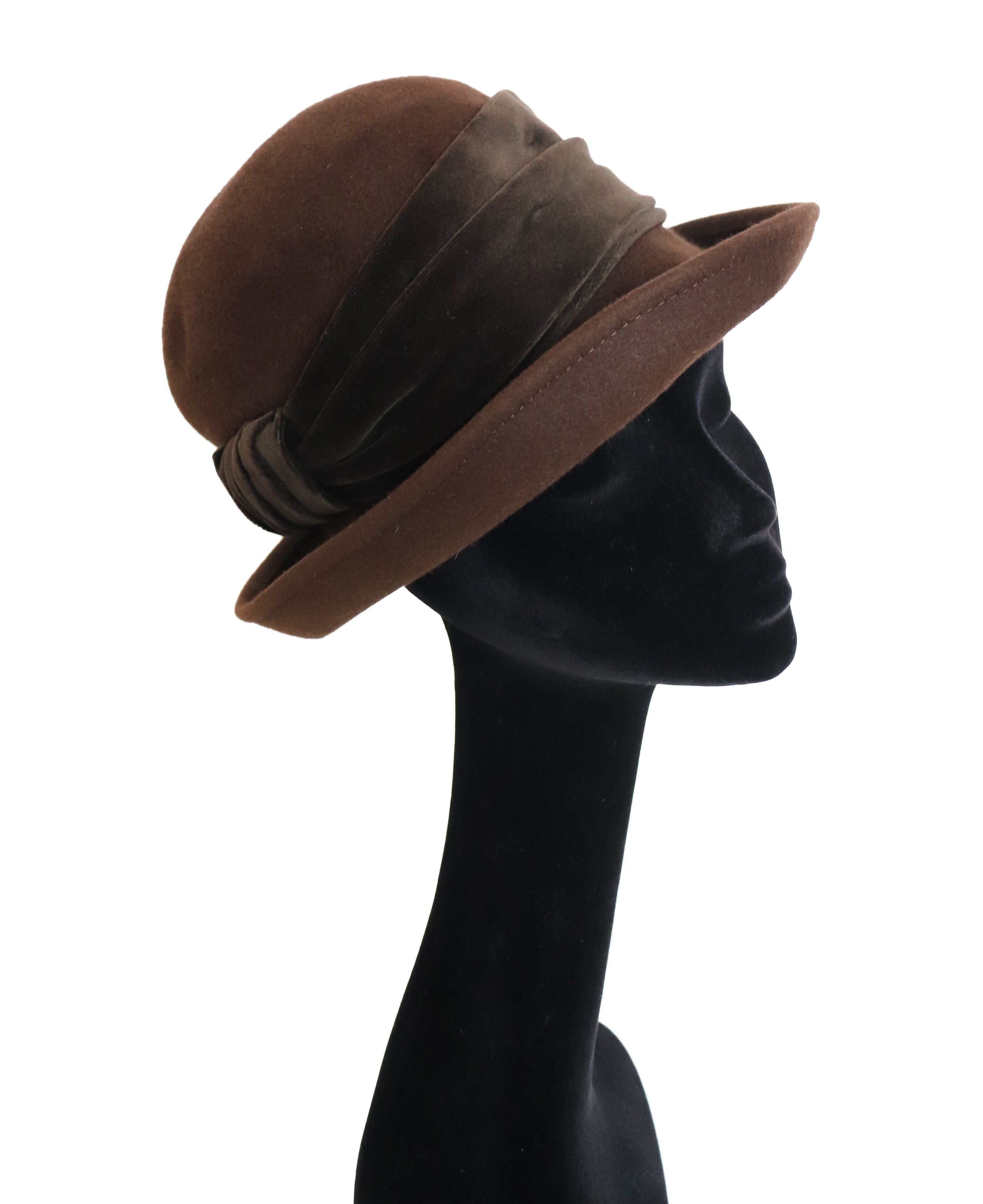 Vintage Ladies Brim Hat - Brown Wool Felt / Velvet - Ein Mayser 1883 - L / XL