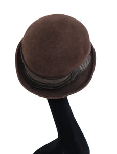 Vintage Ladies Brim Hat - Brown Wool Felt / Velvet - Ein Mayser 1883 - L / XL