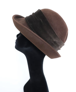 Vintage Ladies Brim Hat - Brown Wool Felt / Velvet - Ein Mayser 1883 - L / XL