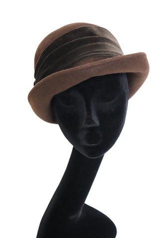 Vintage Ladies Brim Hat - Brown Wool Felt / Velvet - Ein Mayser 1883 - L / XL