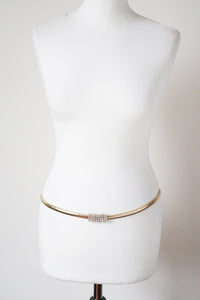 Vintage Stretchy Metal / Rhinestone Belt ( Gold Tone ) - Skinny - M/ L