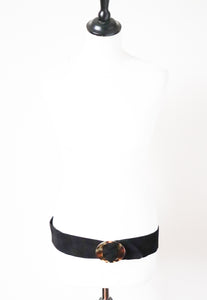 Black Suede Leather 1980s Vintage Belt - Wide - Large