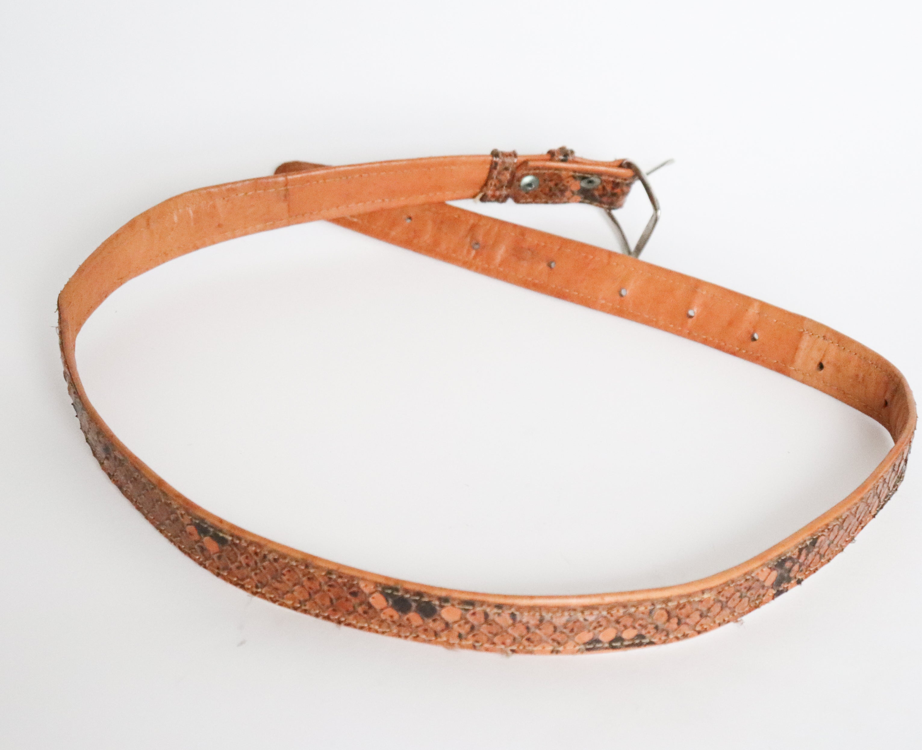 Vintage Snakeskin Belt - Tan Brown Leather   - M / L