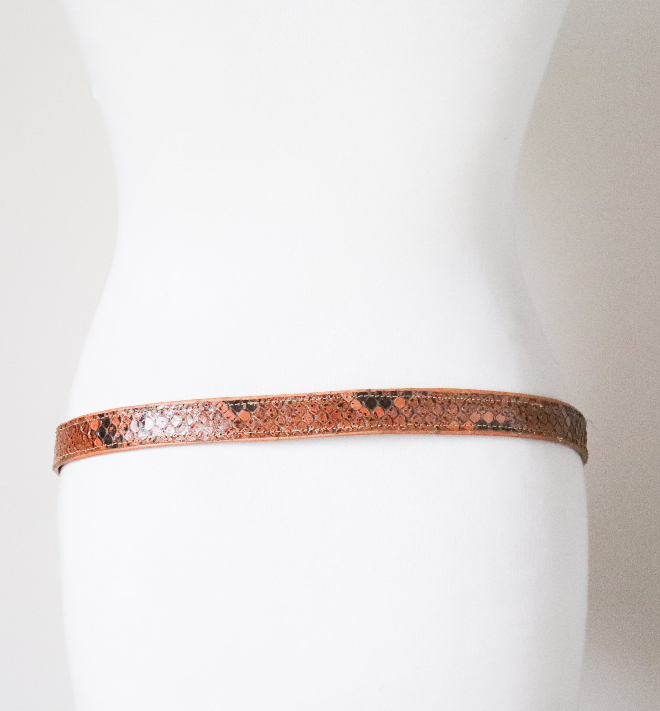 Vintage Snakeskin Belt - Tan Brown Leather   - M / L