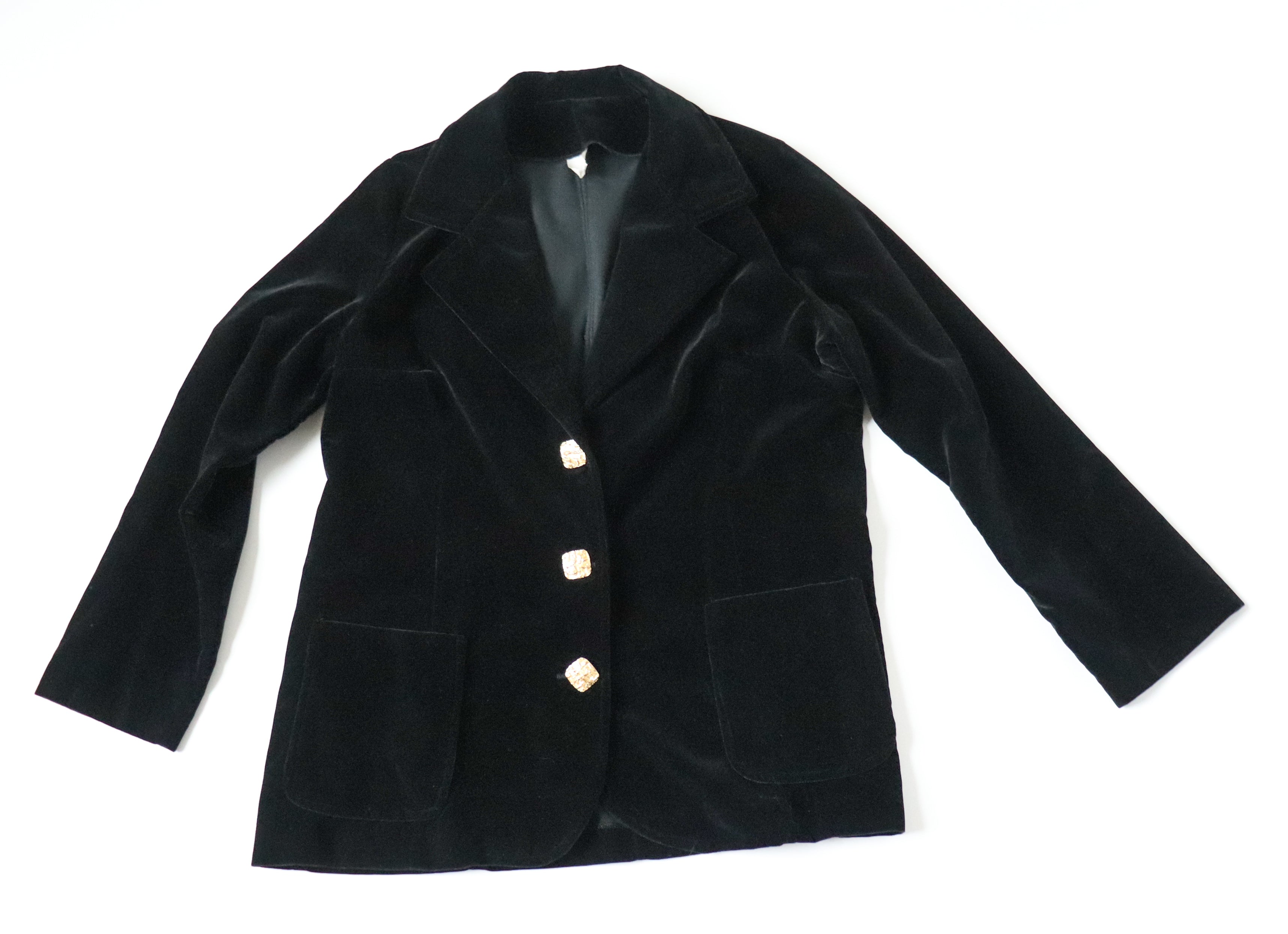 Black Velvet Evening Jacket - Vintage 1970s -  L /  UK 14