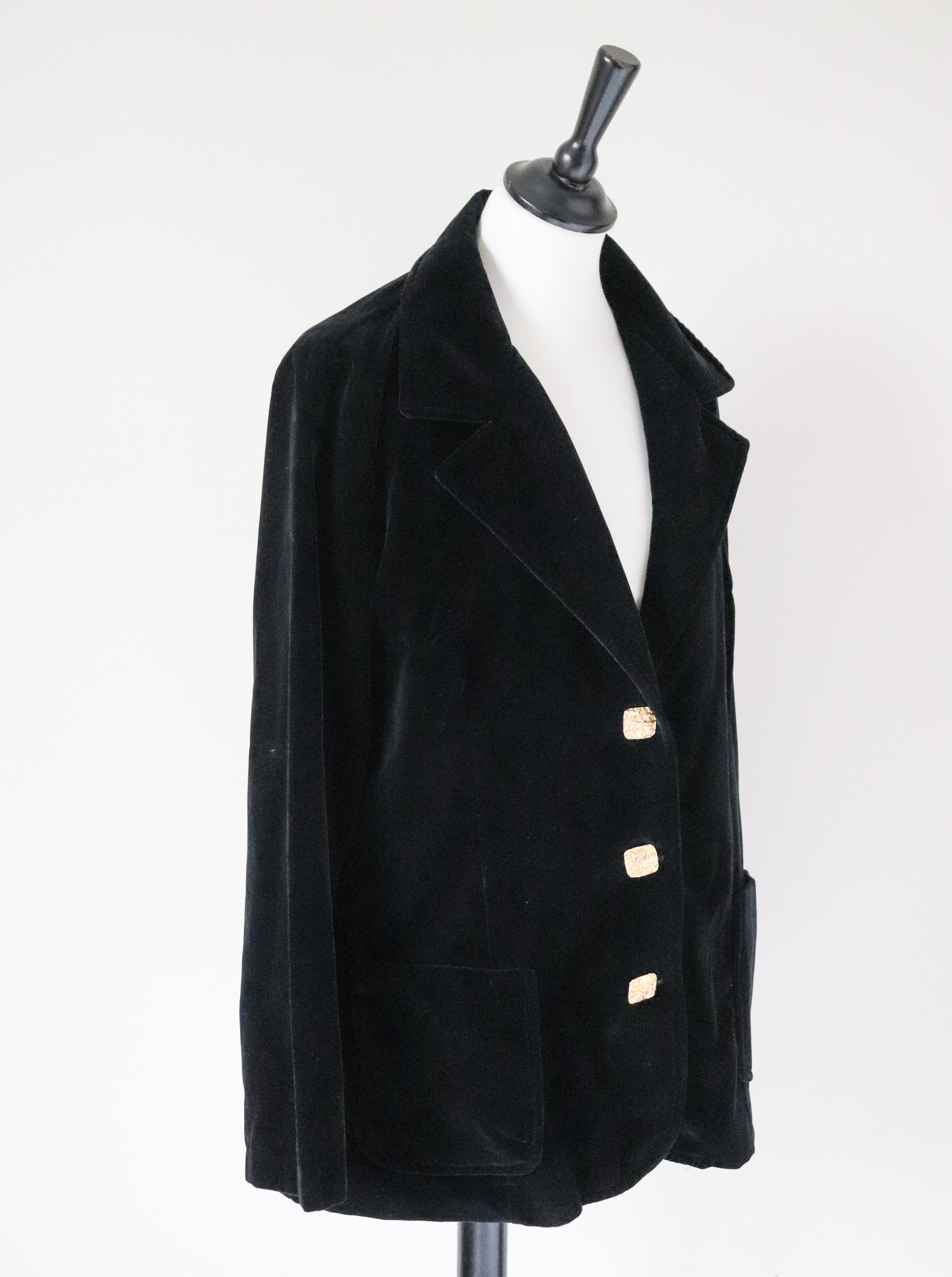 Black Velvet Evening Jacket - Vintage 1970s -  L /  UK 14