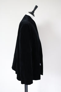 Vintage Collarless Black Velvet Jacket  - Evening -  L / XL - UK 14 / 16