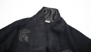 Vintage Black Fleece Cardigan - Satin Applique -  S/ M - UK 10 / 12