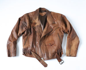 Women's Brown Leather Biker Jacket - Vintage 1980s -  Brown - S / UK 10