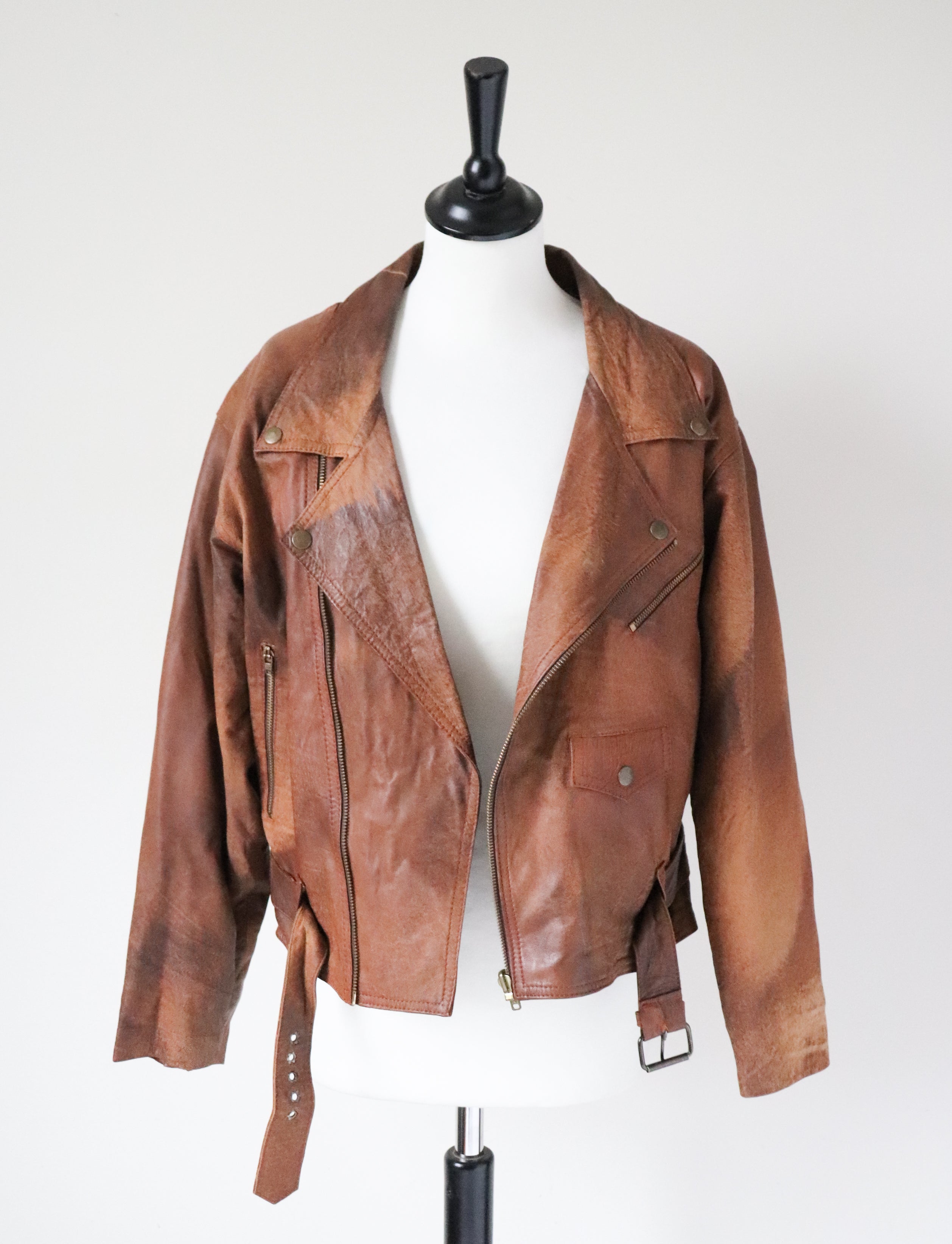 Women's Brown Leather Biker Jacket - Vintage 1980s -  Brown - S / UK 10