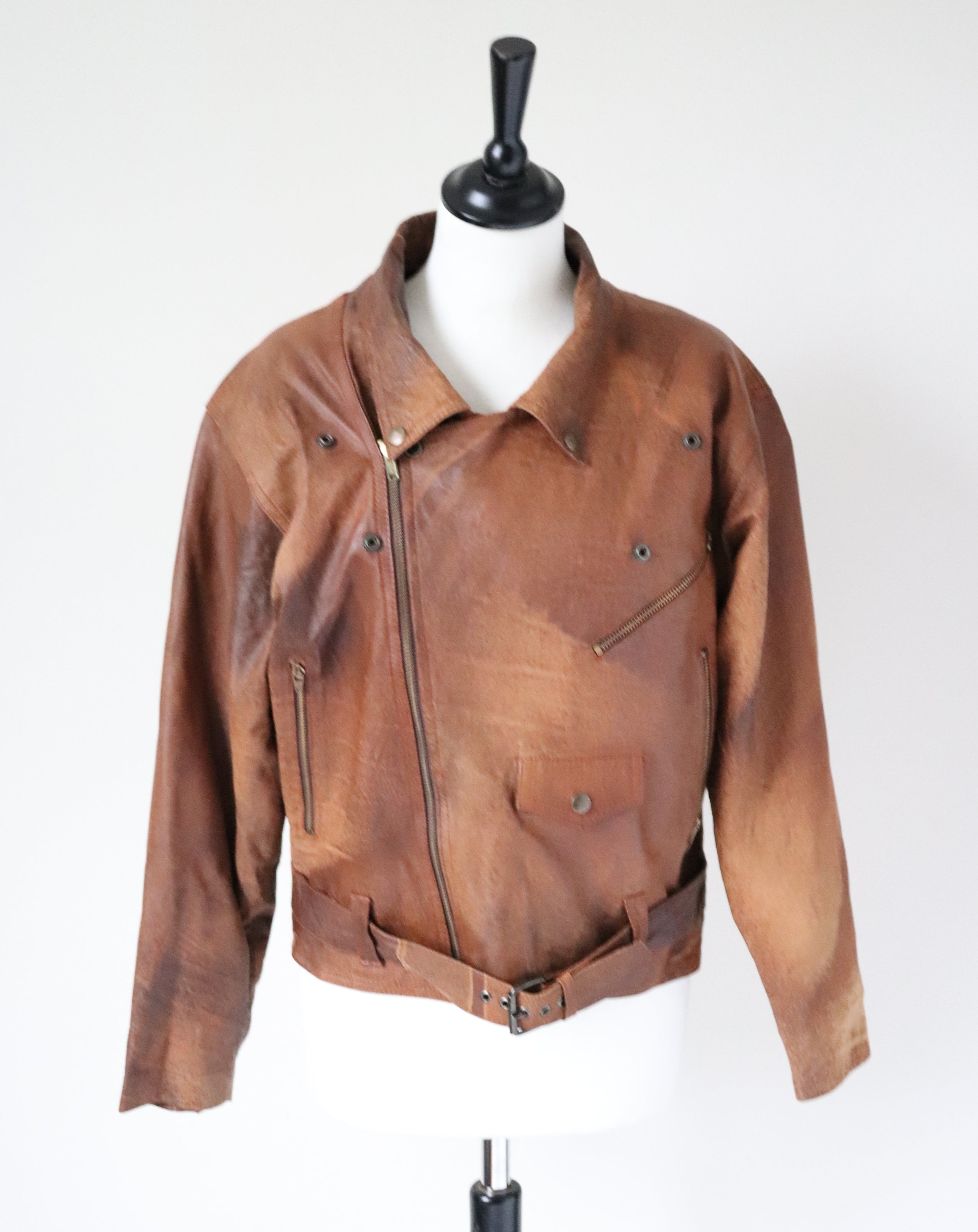 Women's Brown Leather Biker Jacket - Vintage 1980s -  Brown - S / UK 10