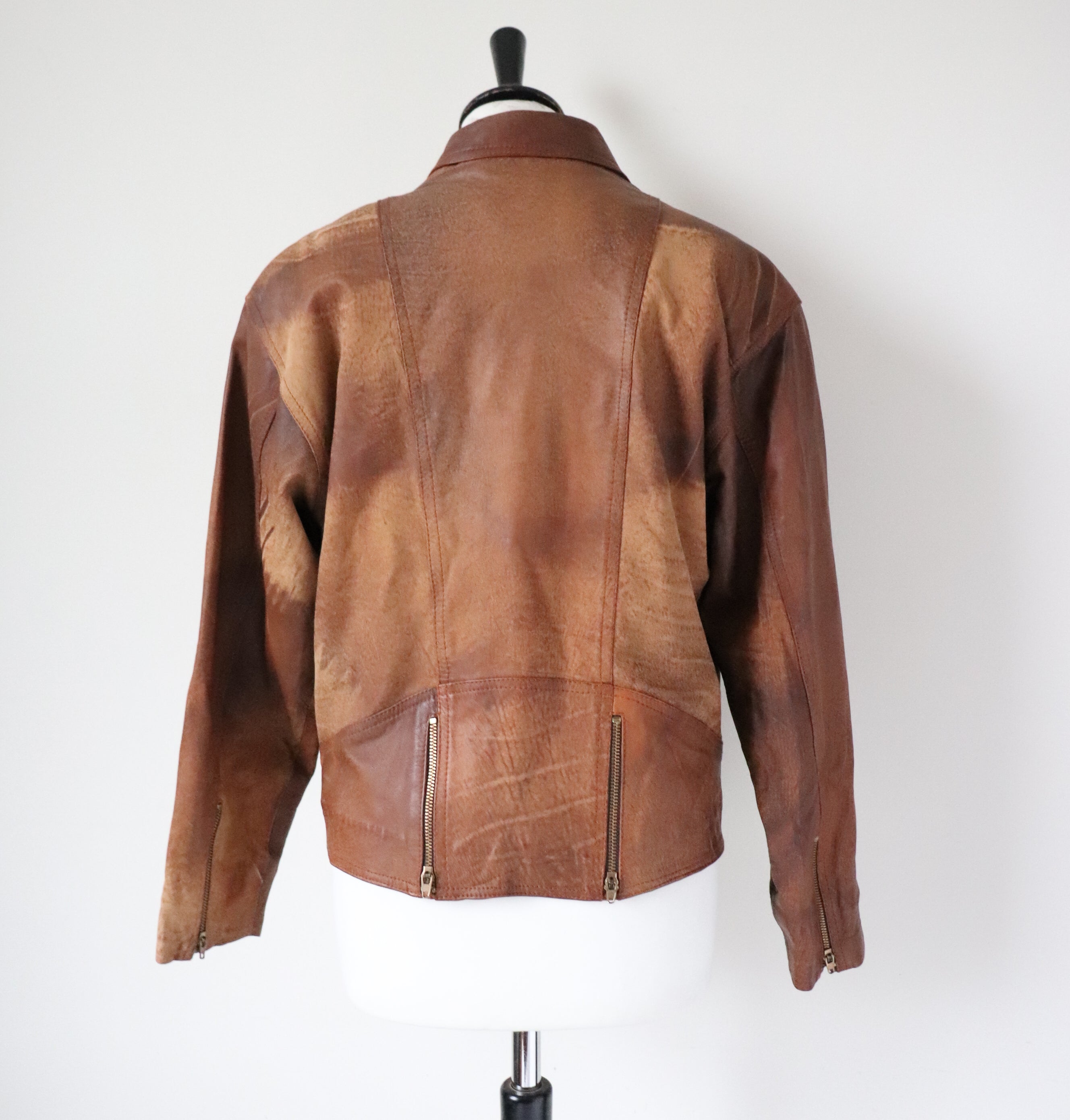 Women's Brown Leather Biker Jacket - Vintage 1980s -  Brown - S / UK 10