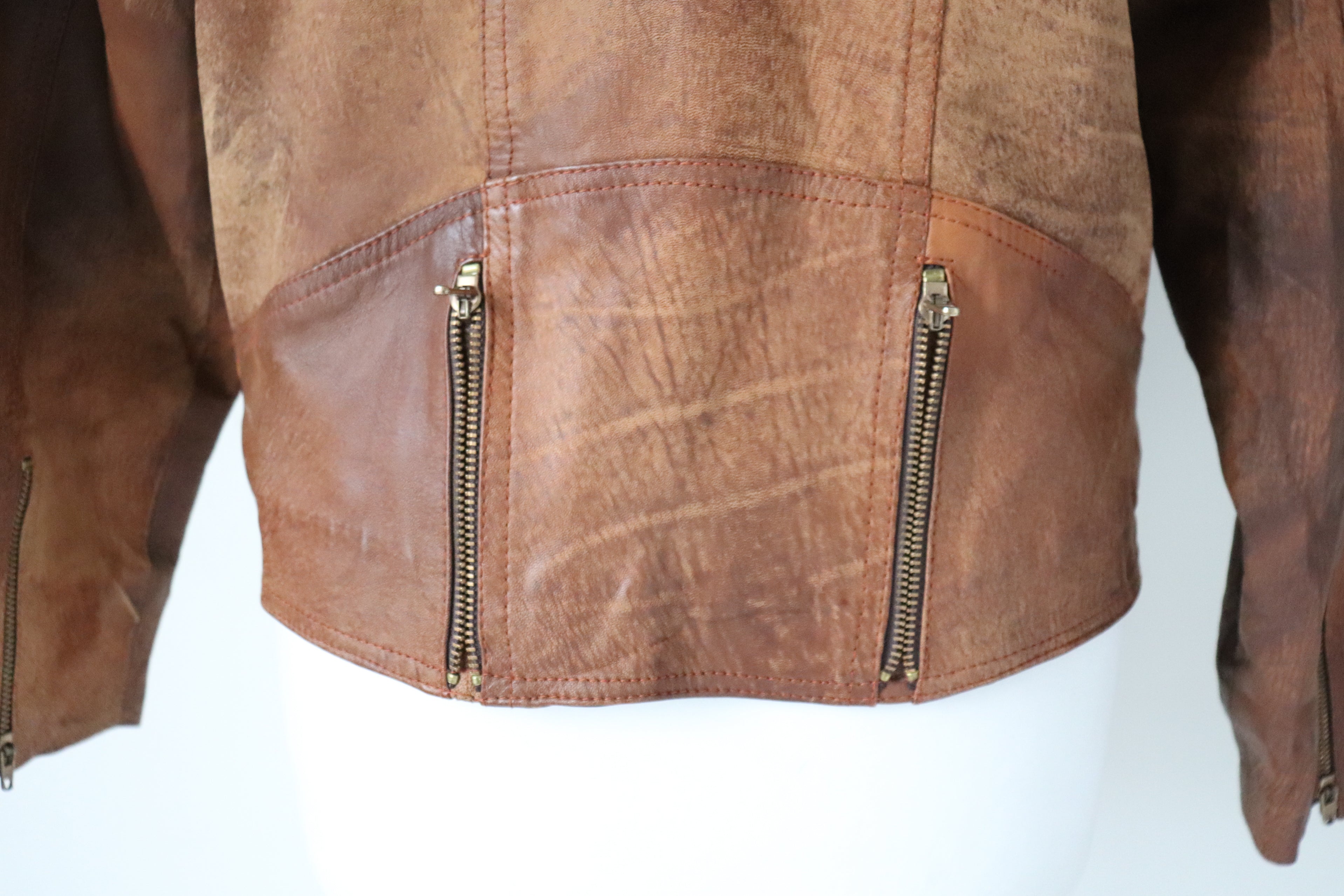 Women's Brown Leather Biker Jacket - Vintage 1980s -  Brown - S / UK 10