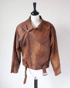 Women's Brown Leather Biker Jacket - Vintage 1980s -  Brown - S / UK 10