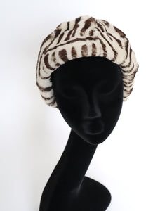 Vintage Ladies Fur Helmet Hat - Panda - Vintage  1960s - Large