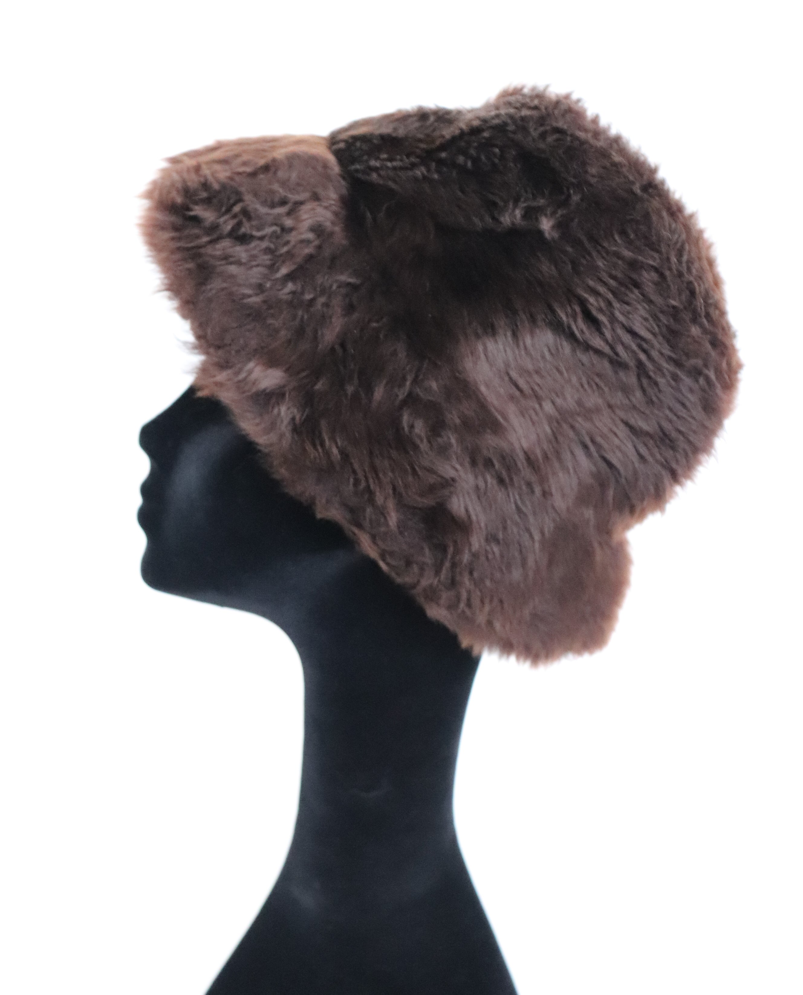 Brown Genuine Sheepskin Fur Bucket Hat - Brown - Vintage 1960s - S / M