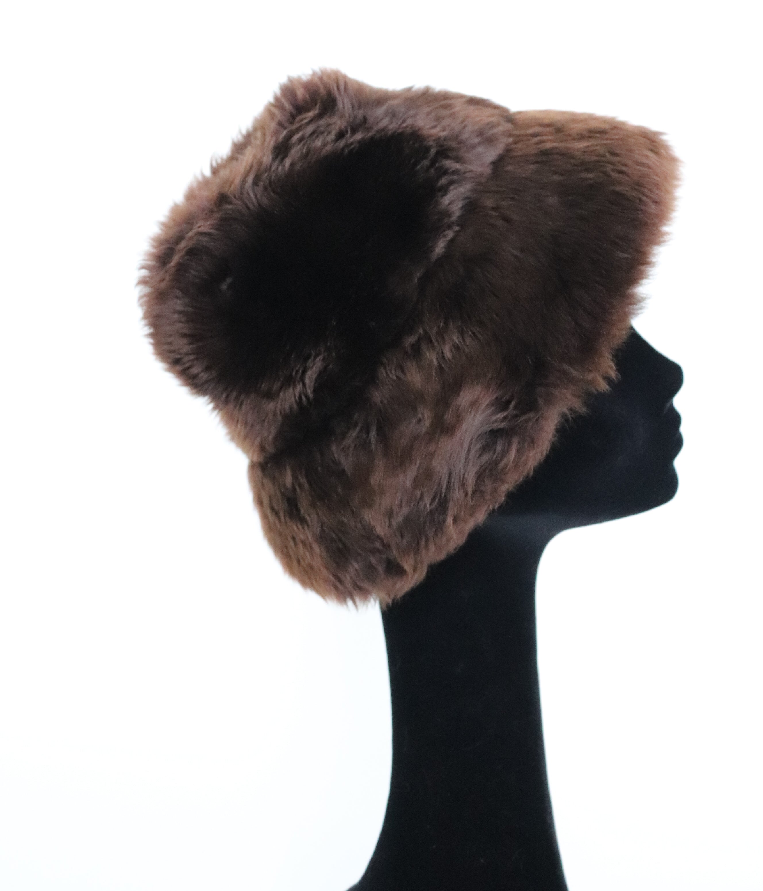 Brown Genuine Sheepskin Fur Bucket Hat - Brown - Vintage 1960s - S / M