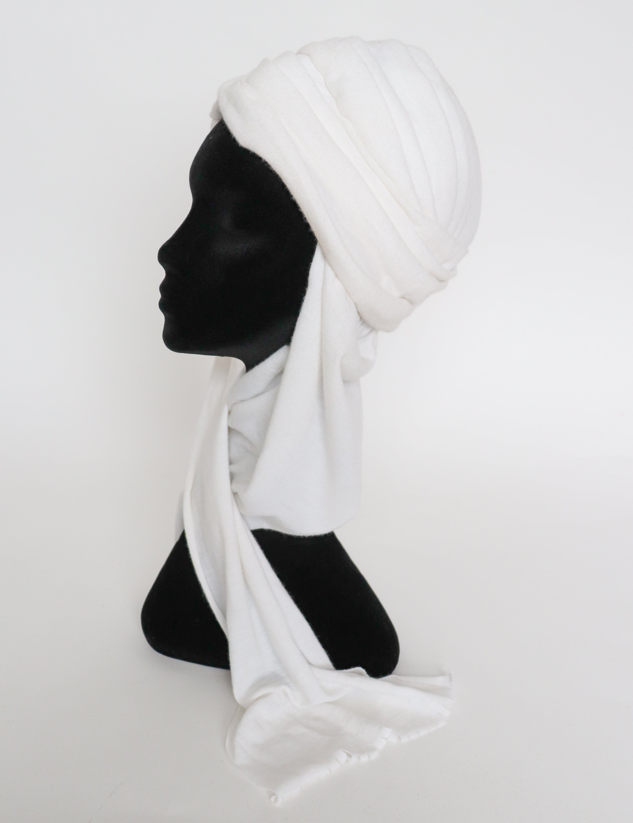 Vintage 1960s Turban Hat - White Jersey - Medium